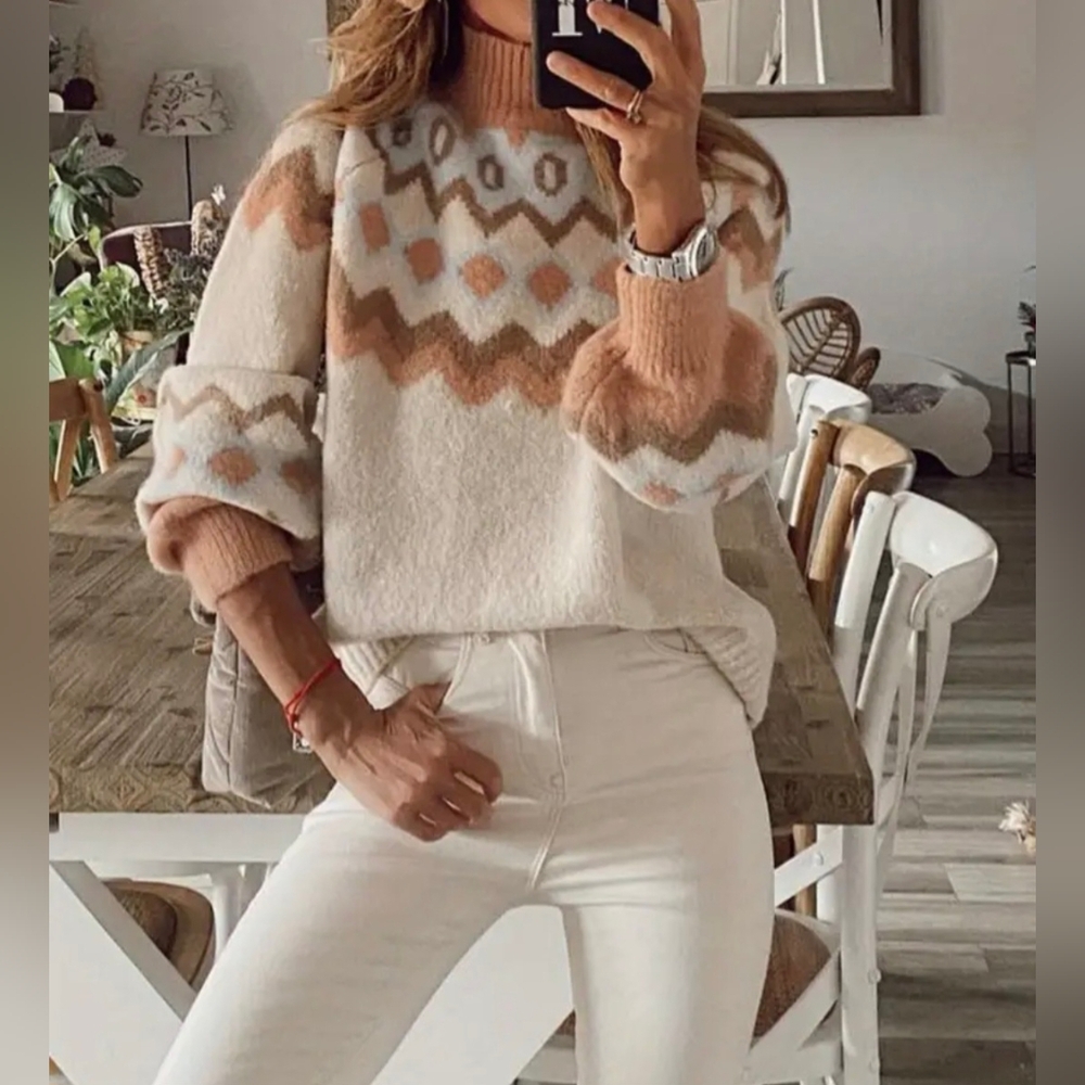 Geo Pattern Mock Neck Sweater - Picture 5 of 5